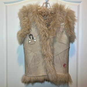 Scotch Soda cream Mongolian fur, suede reversible vest Sz 10